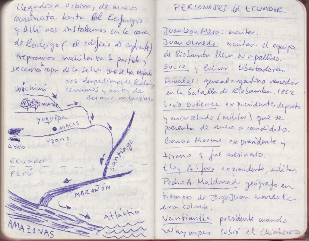 Cuaderno de Jesús Santana. Selva, Reserva de Nantar. Ríos de la Region Morona-Santiago